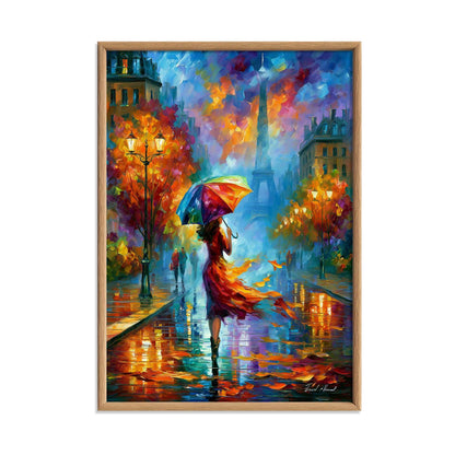 Rainy Paris Wall Art, Eiffel Tower Poster Print, Colourful Umbrella Picture, France Travel Decor