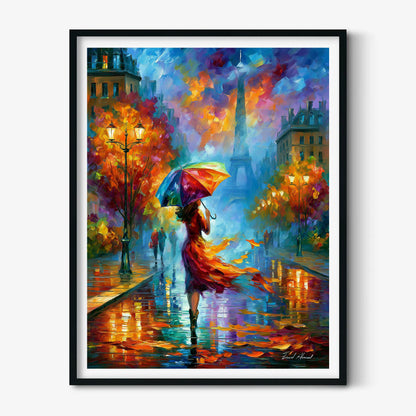 Rainy Paris Wall Art, Eiffel Tower Poster Print, Colourful Umbrella Picture, France Travel Decor