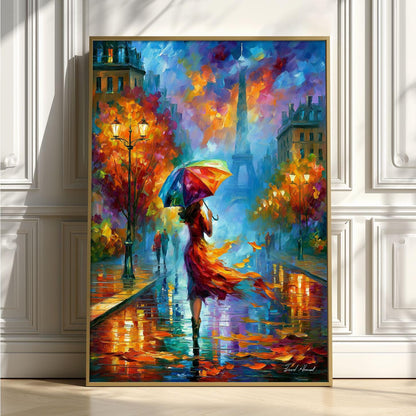 Rainy Paris Wall Art, Eiffel Tower Poster Print, Colourful Umbrella Picture, France Travel Decor