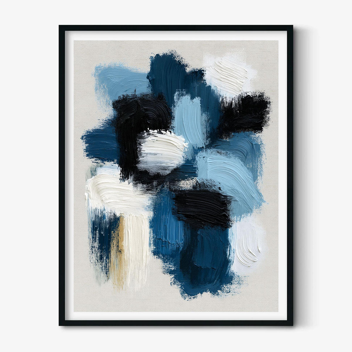 Blue Abstract Wall Art, Navy Brushstroke Poster Print, Black White Picture, Living Room Decor