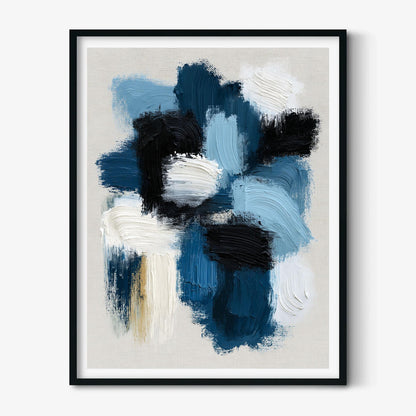 Blue Abstract Wall Art, Navy Brushstroke Poster Print, Black White Picture, Living Room Decor