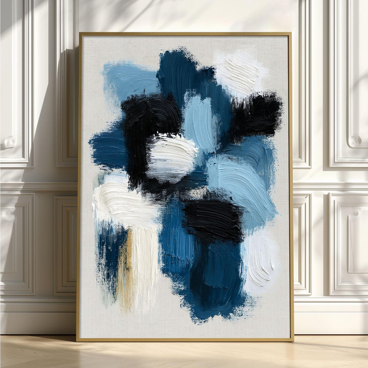 Blue Abstract Wall Art, Navy Brushstroke Poster Print, Black White Picture, Living Room Decor