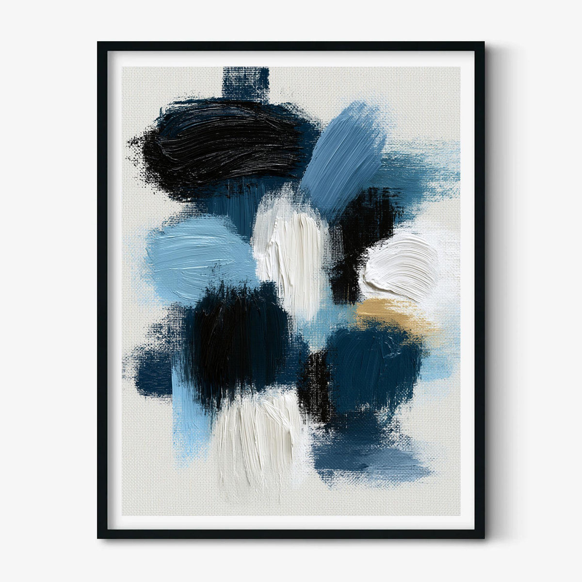 Navy Brushstroke Poster Print, Blue Abstract Wall Art, Black White Picture, Living Room Decor