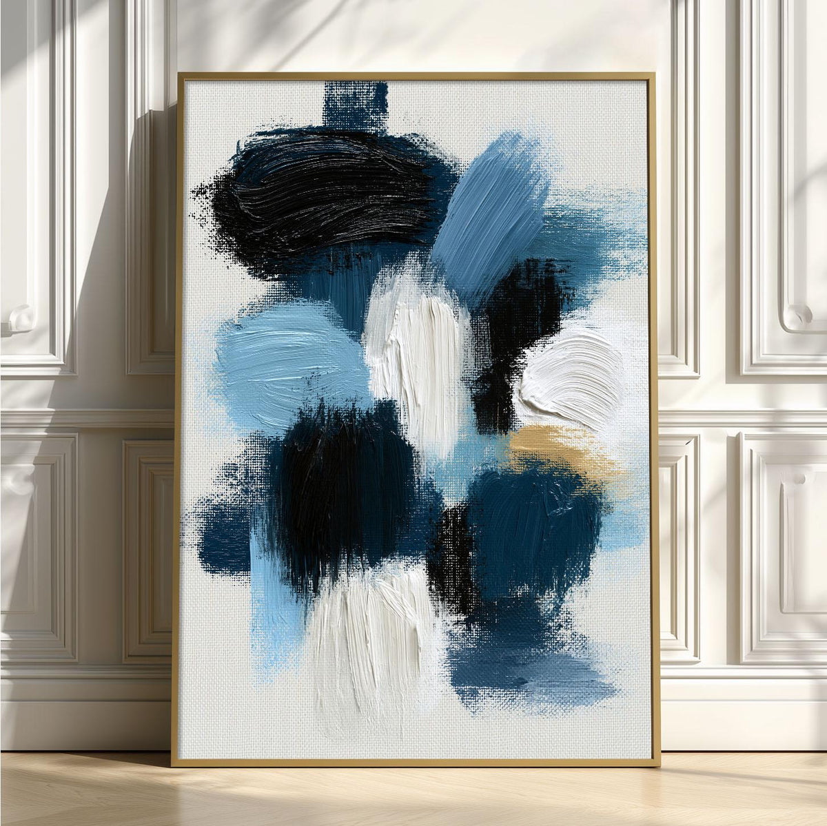 Navy Brushstroke Poster Print, Blue Abstract Wall Art, Black White Picture, Living Room Decor