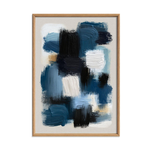 Black Blue Abstract Picture, Navy Brushstroke Poster Print, Modern Canvas Style Wall Art, Living Room Decor