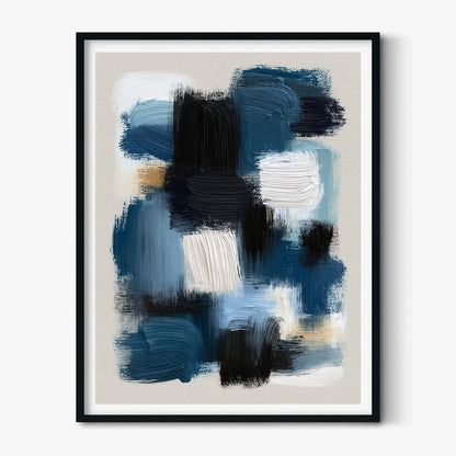 Black Blue Abstract Picture, Navy Brushstroke Poster Print, Modern Canvas Style Wall Art, Living Room Decor