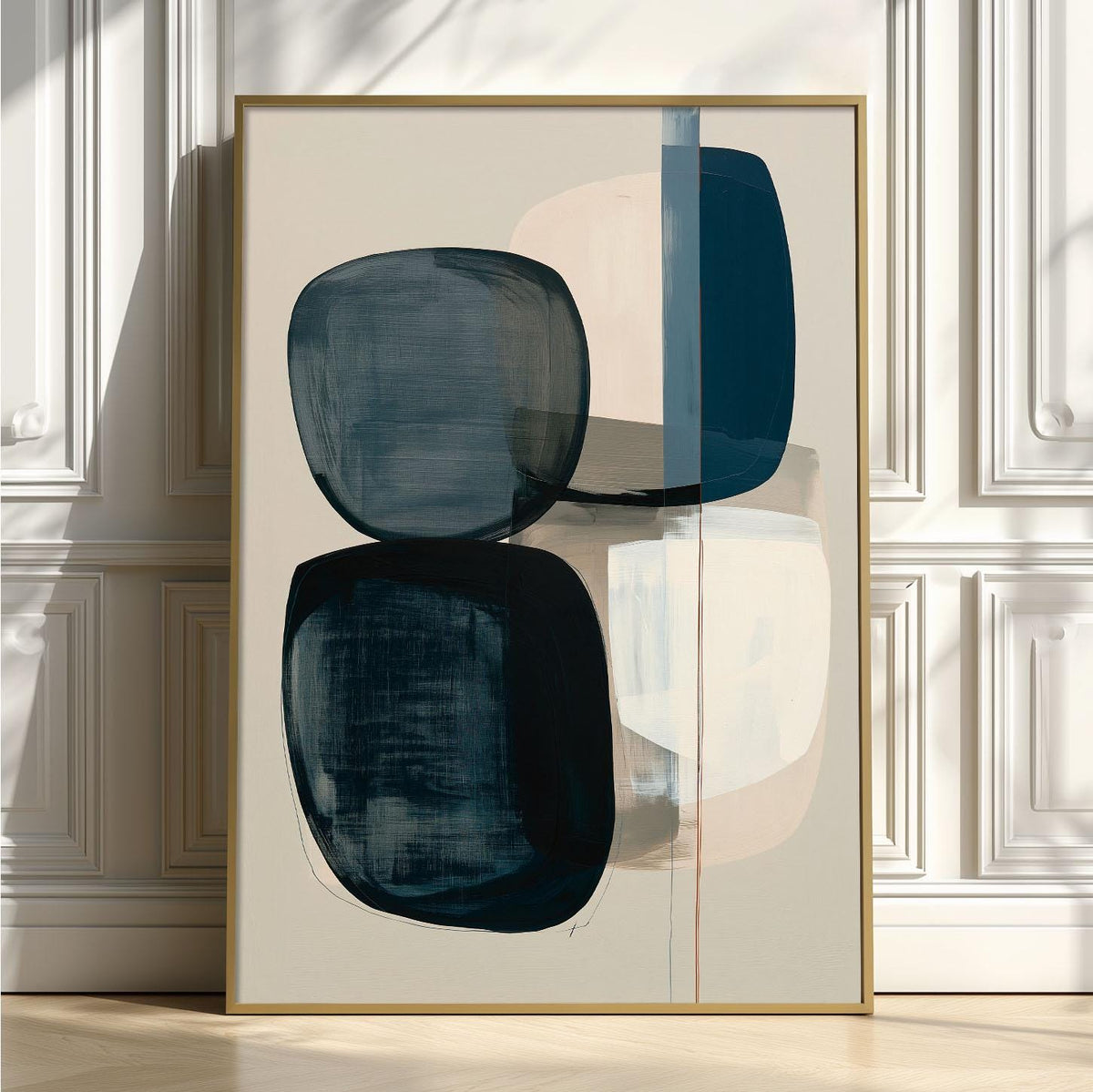 Neutral Abstract Art Print – Blue Grey Geometric Wall Art, Minimalist Poster