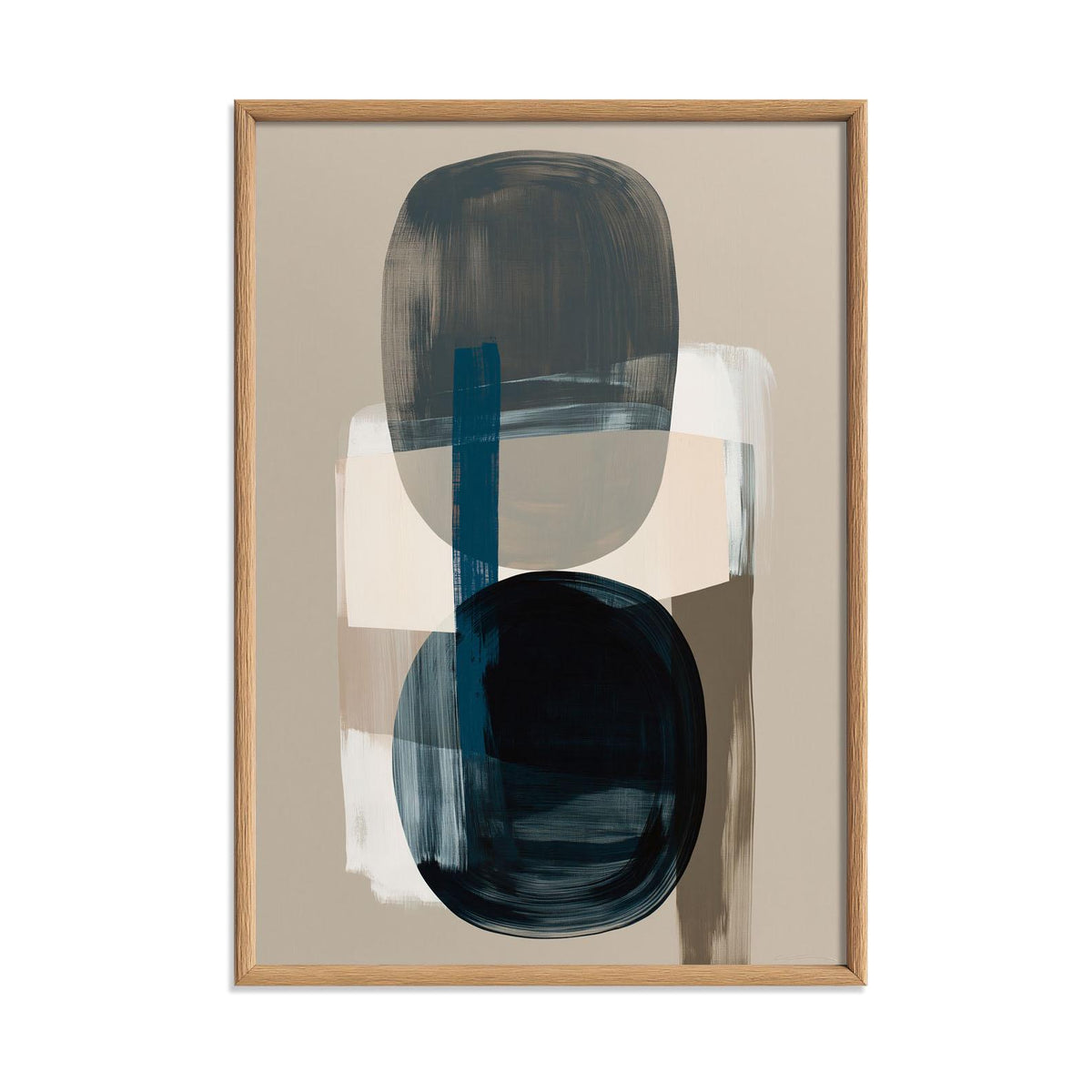 Abstract Navy Blue Shape Print, Neutral Geometric Wall Art, Minimalist Living Room Decor