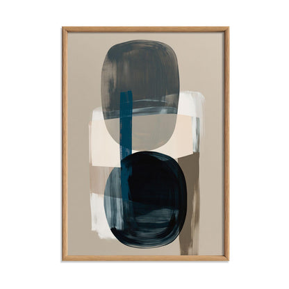 Abstract Navy Blue Shape Print, Neutral Geometric Wall Art, Minimalist Living Room Decor