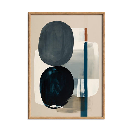Minimalist Shape Poster Print, Navy Abstract Wall Art, Neutral Blue Picture, Living Room Decor