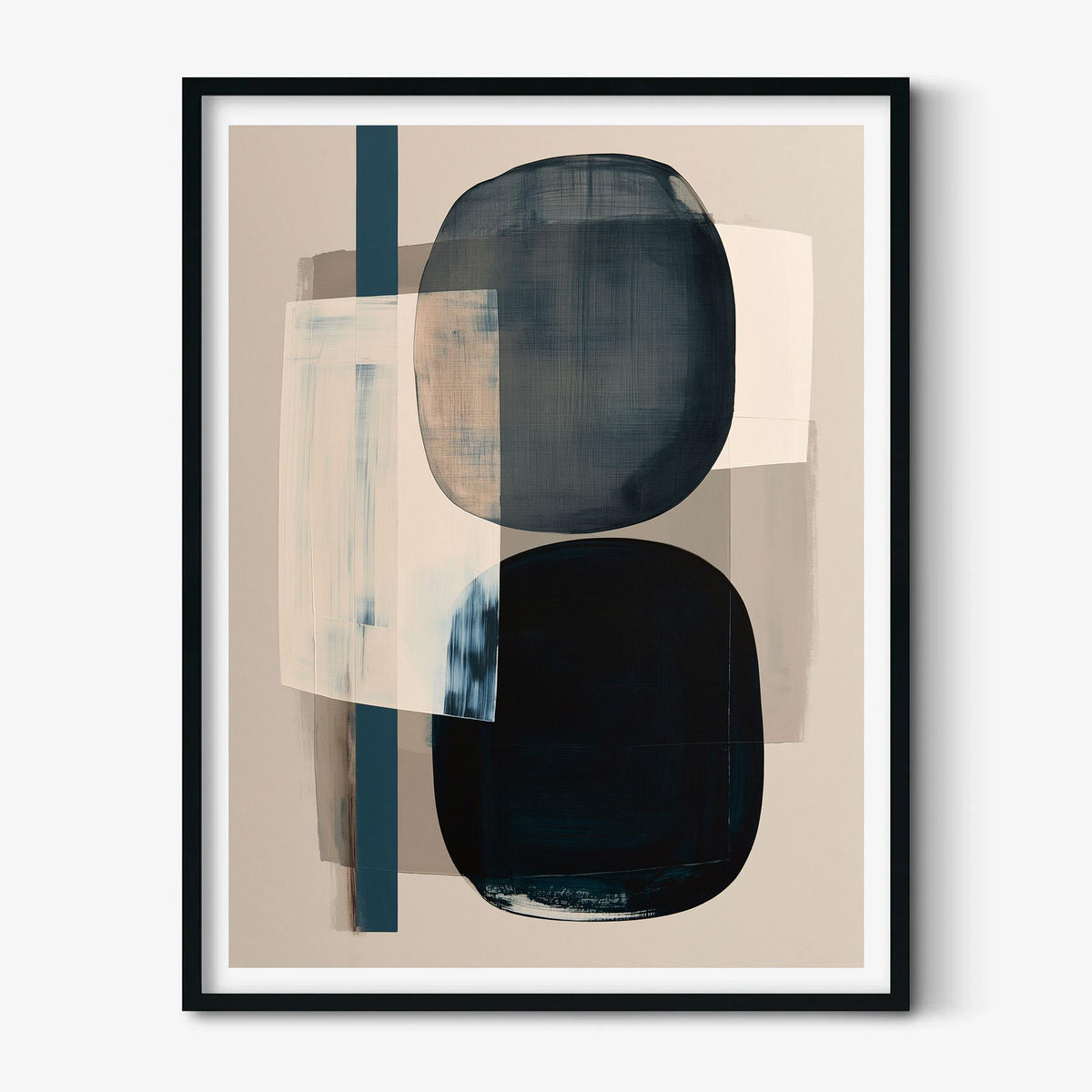 Minimalist Shape Poster Print, Navy Abstract Wall Art, Neutral Blue Picture, Living Room Decor