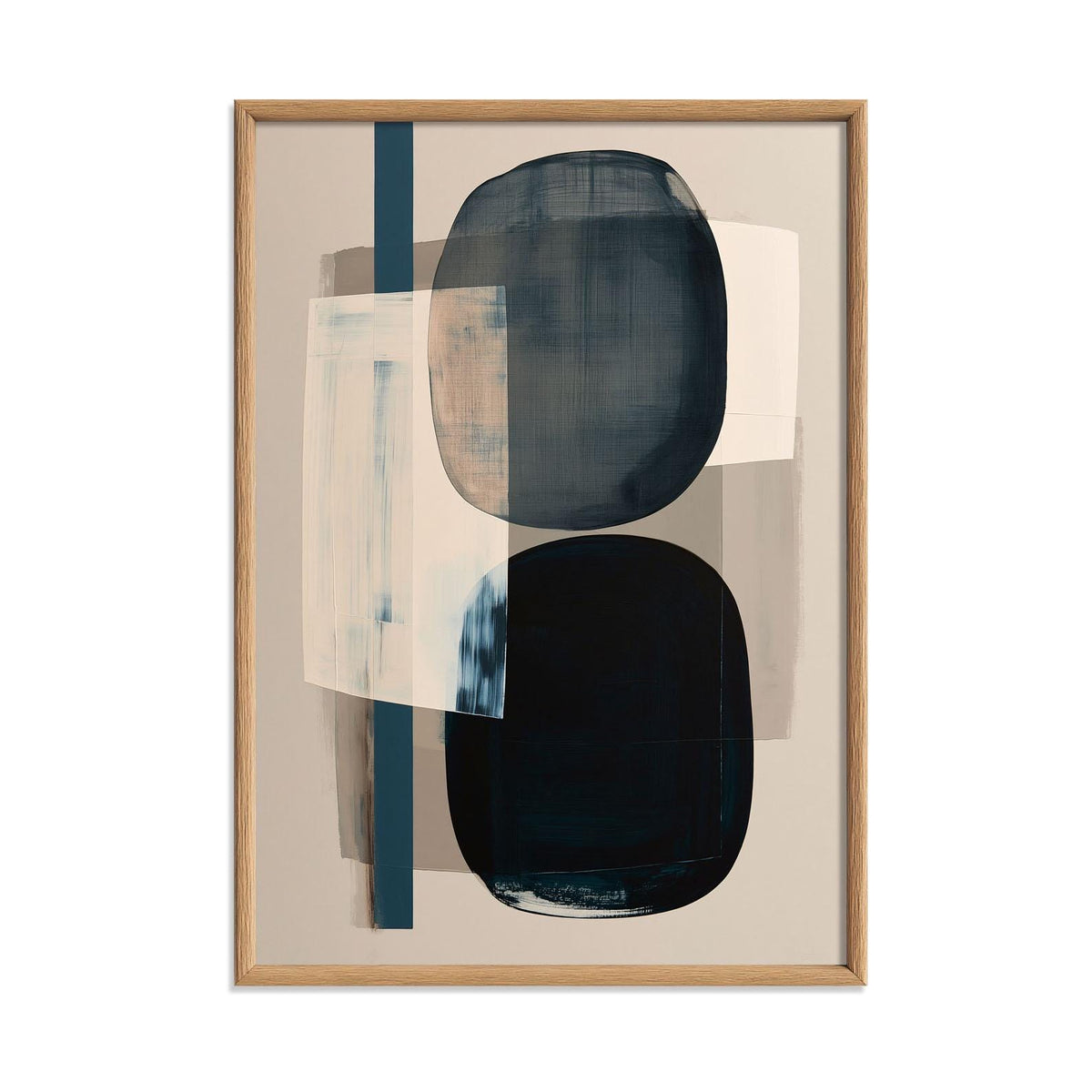 Minimalist Shape Poster Print, Navy Abstract Wall Art, Neutral Blue Picture, Living Room Decor