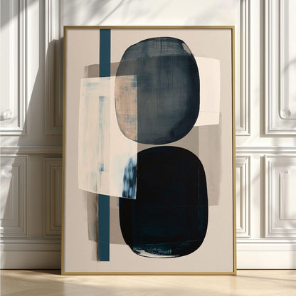 Minimalist Shape Poster Print, Navy Abstract Wall Art, Neutral Blue Picture, Living Room Decor