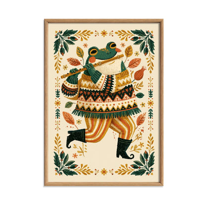 Frog Folk Art Poster, Animal Print, Kids Room Decor