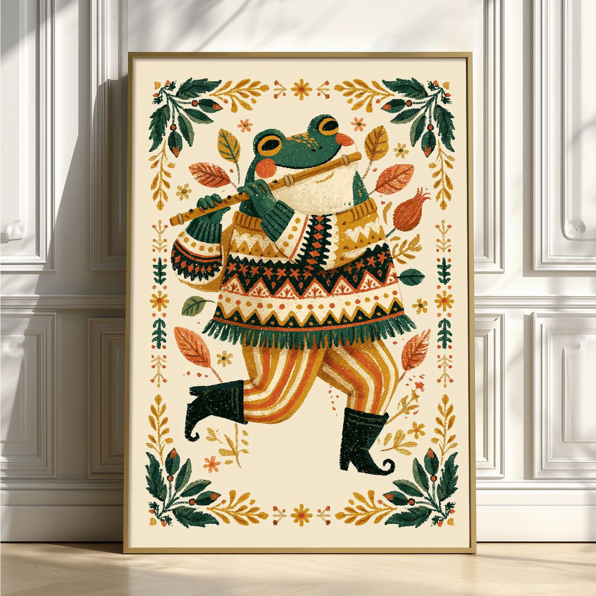 Frog Folk Art Poster, Animal Print, Kids Room Decor
