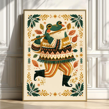 Frog Folk Art Poster, Animal Print, Kids Room Decor