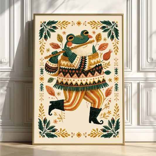 Frog Folk Art Poster, Animal Print, Kids Room Decor