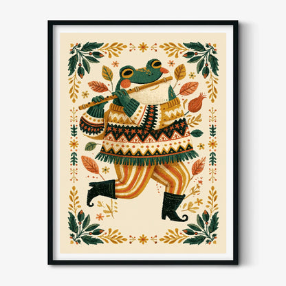 Frog Folk Art Poster, Animal Print, Kids Room Decor