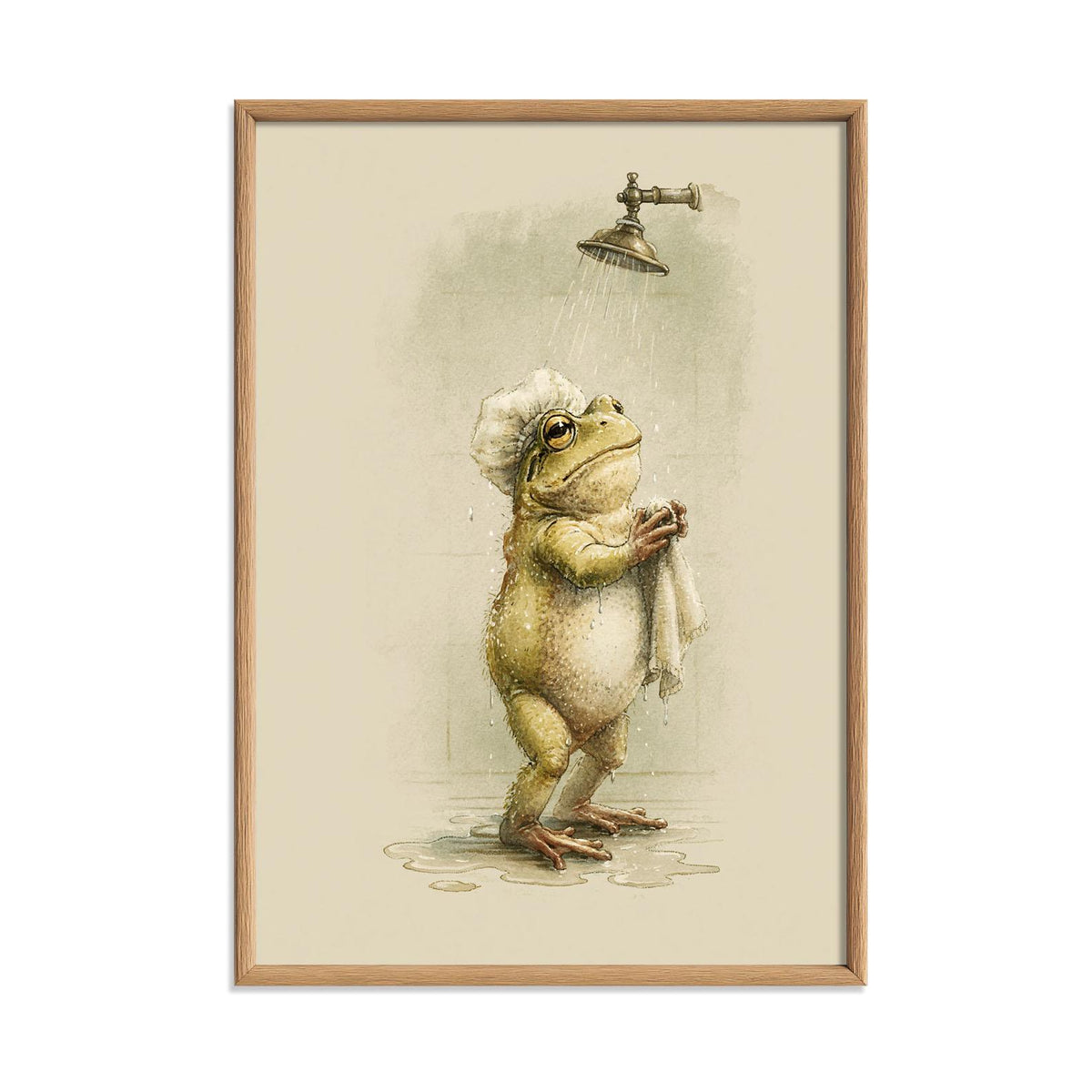 Funny Frog Wall Art, Frog in Shower Poster Print, Animal Picture, Kids Bathroom Decor