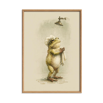 Funny Frog Wall Art, Frog in Shower Poster Print, Animal Picture, Kids Bathroom Decor