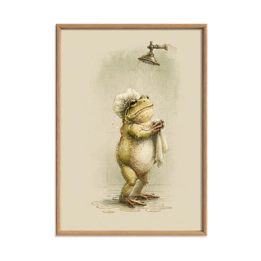 Funny Frog Wall Art, Frog in Shower Poster Print, Animal Picture, Kids Bathroom Decor