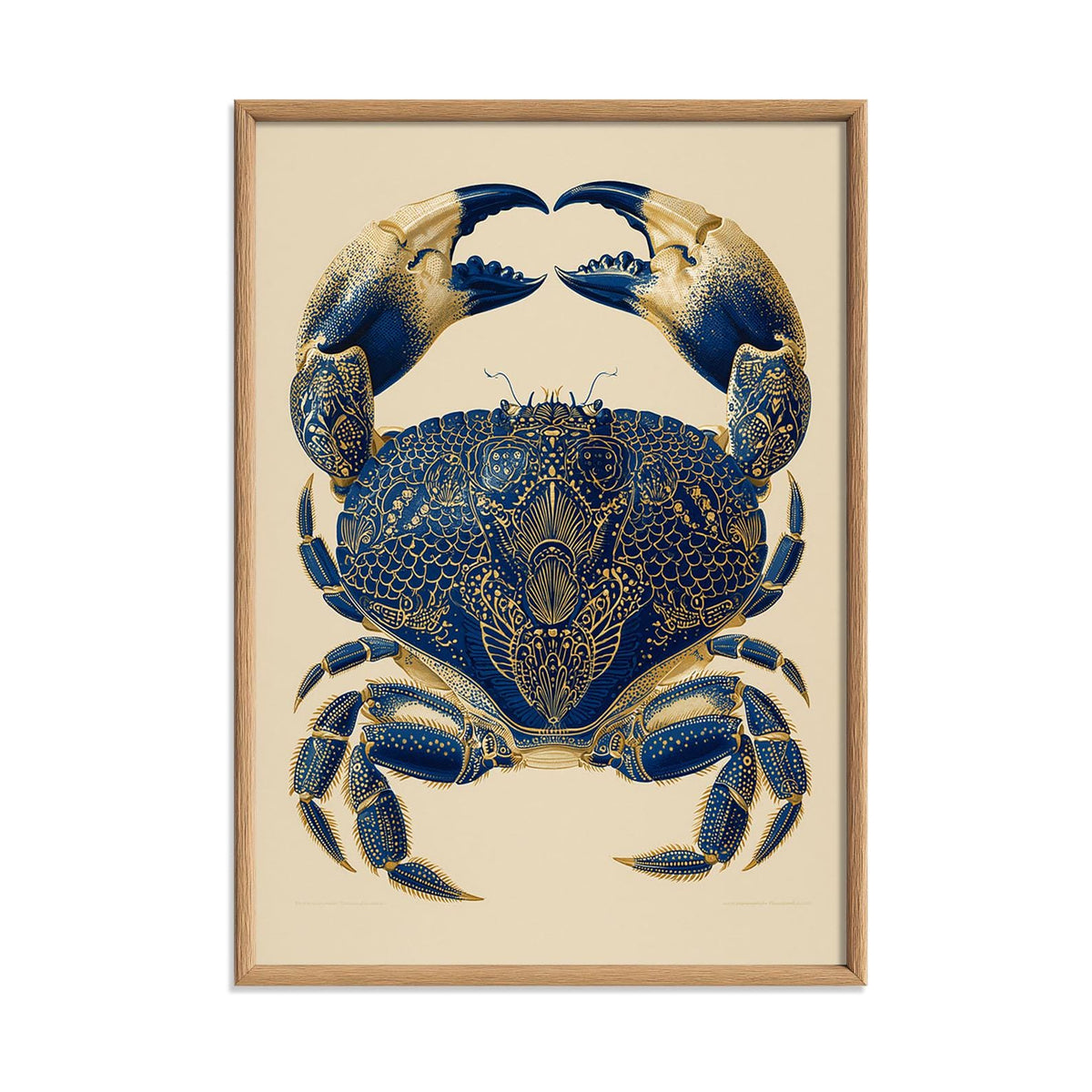 Navy Gold Ornate Crab Print, Coastal Vintage Natural History Wall Art
