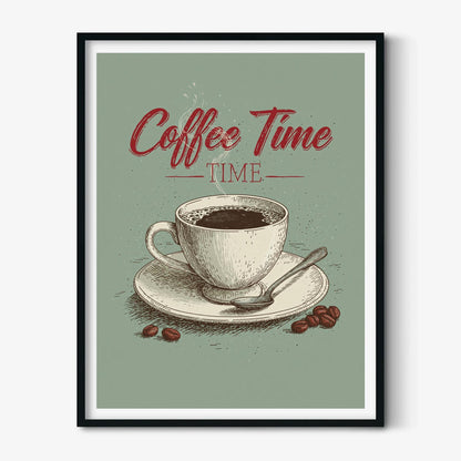 Coffee Time Print, Coffee Cup Wall Art, Kitchen Poster, Cafe Wall Decor, Coffee Lover Gift, Dining Room Decorr