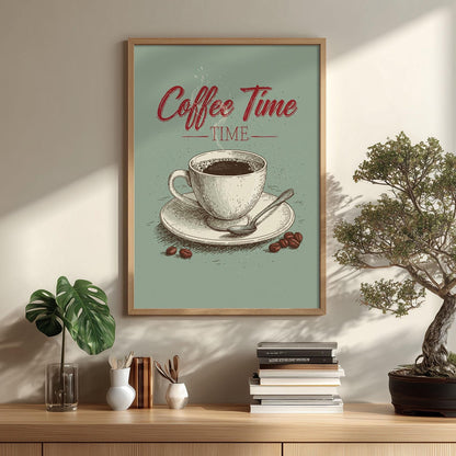 Coffee Time Print, Coffee Cup Wall Art, Kitchen Poster, Cafe Wall Decor, Coffee Lover Gift, Dining Room Decorr