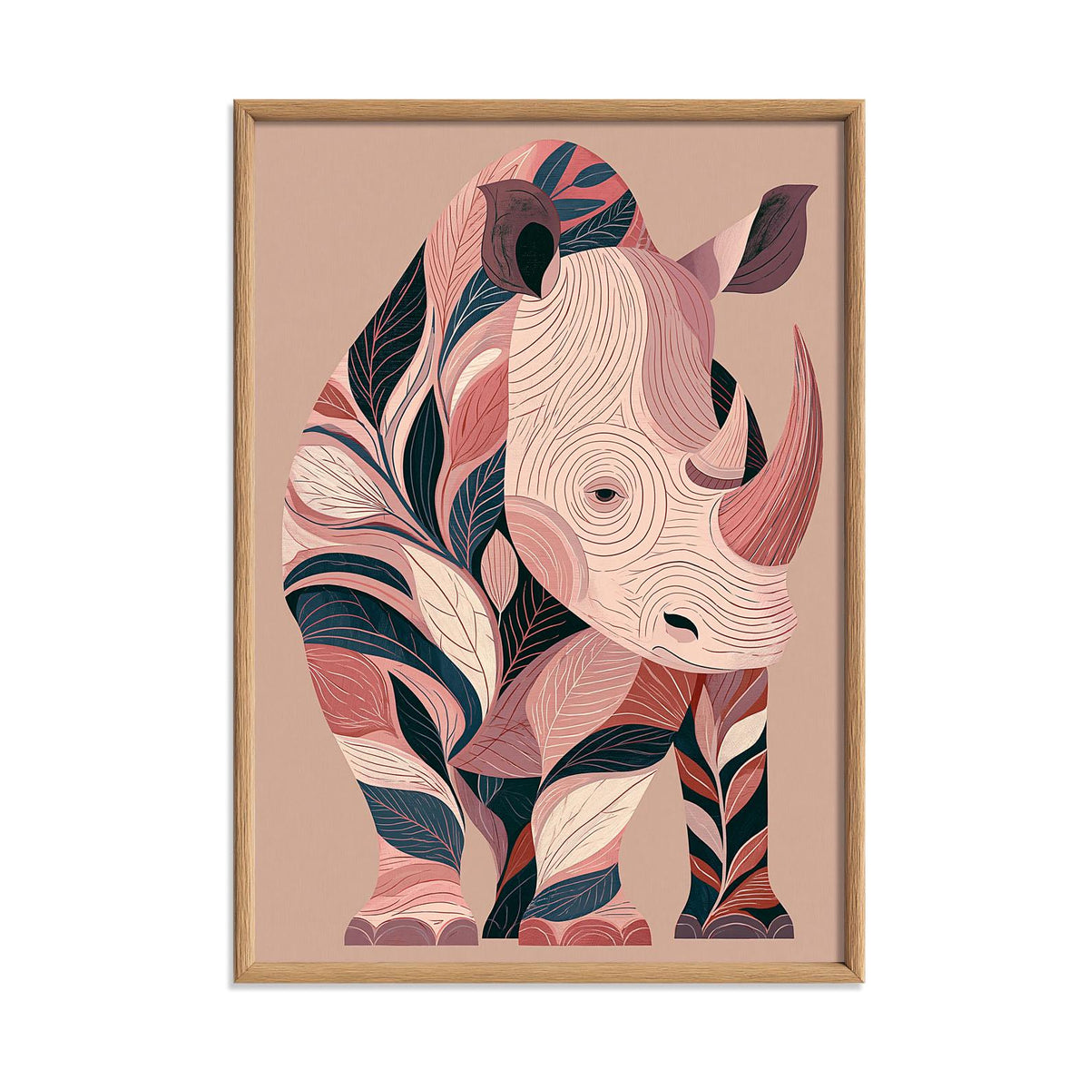 Pink Rhino Wall Art, Rhinoceros Poster Print, Tropical Animal Picture, Safari Bedroom Decor