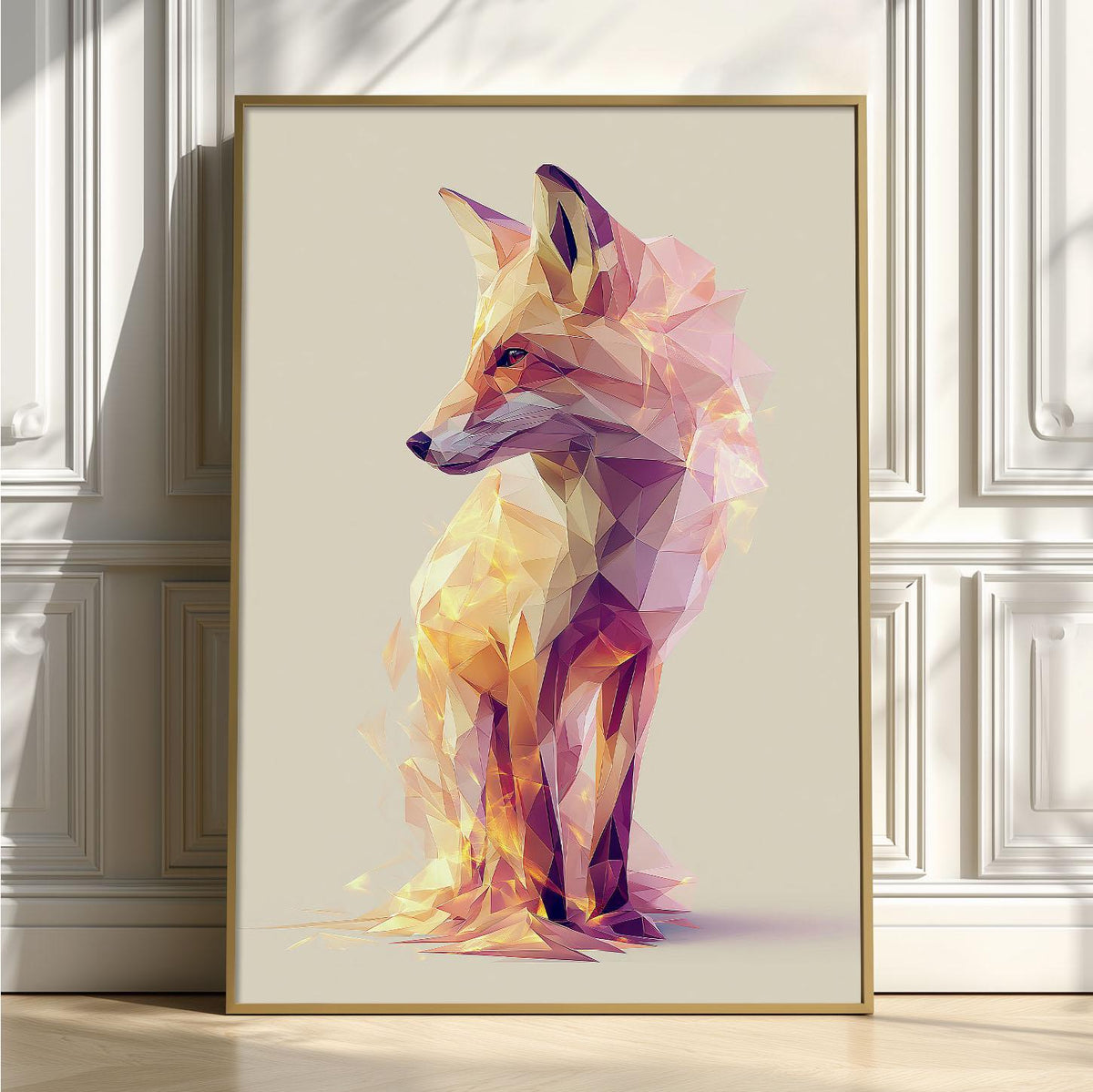 Low Poly Fox Wall Art, Geometric Fox Poster Print, Modern Woodland Animal Picture, Nursery Bedroom Decor