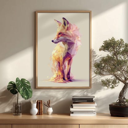 Low Poly Fox Wall Art, Geometric Fox Poster Print, Modern Woodland Animal Picture, Nursery Bedroom Decor