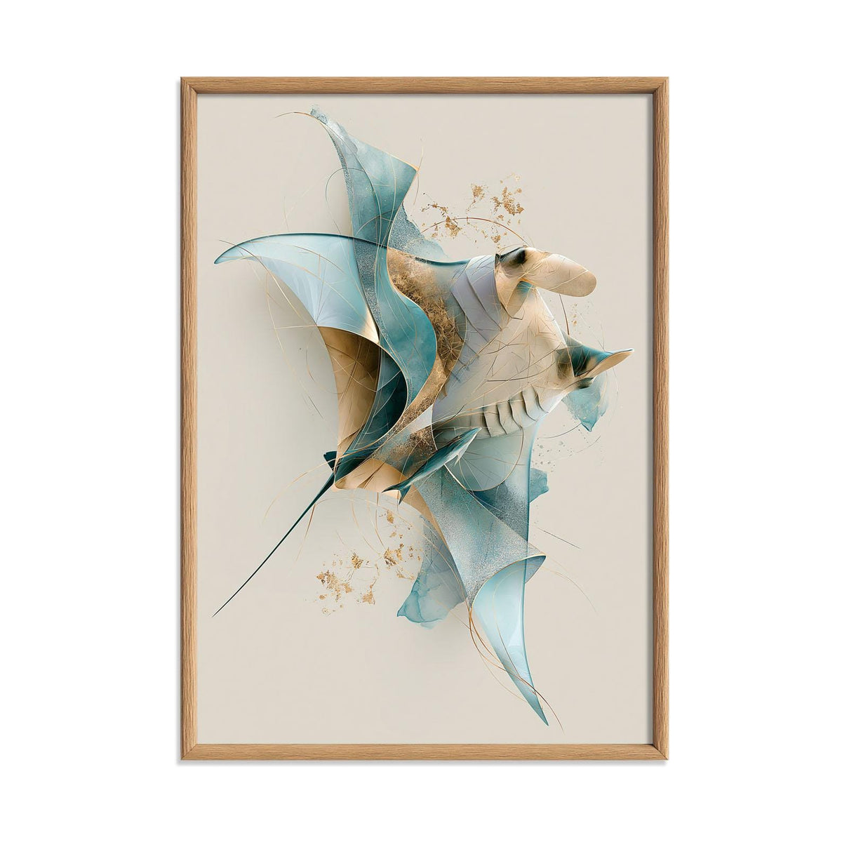 Blue Stingray Poster Print, Abstract Manta Ray Wall Art, Ocean Animal Picture, Coastal Bathroom Decor