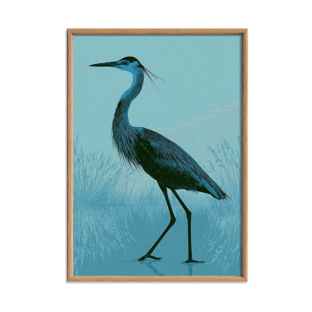 Blue Heron Wall Art, Great Blue Heron Poster Print, Marsh Bird Picture, Coastal Bathroom Lake House Decor