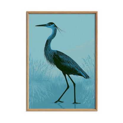Blue Heron Wall Art, Great Blue Heron Poster Print, Marsh Bird Picture, Coastal Bathroom Lake House Decor