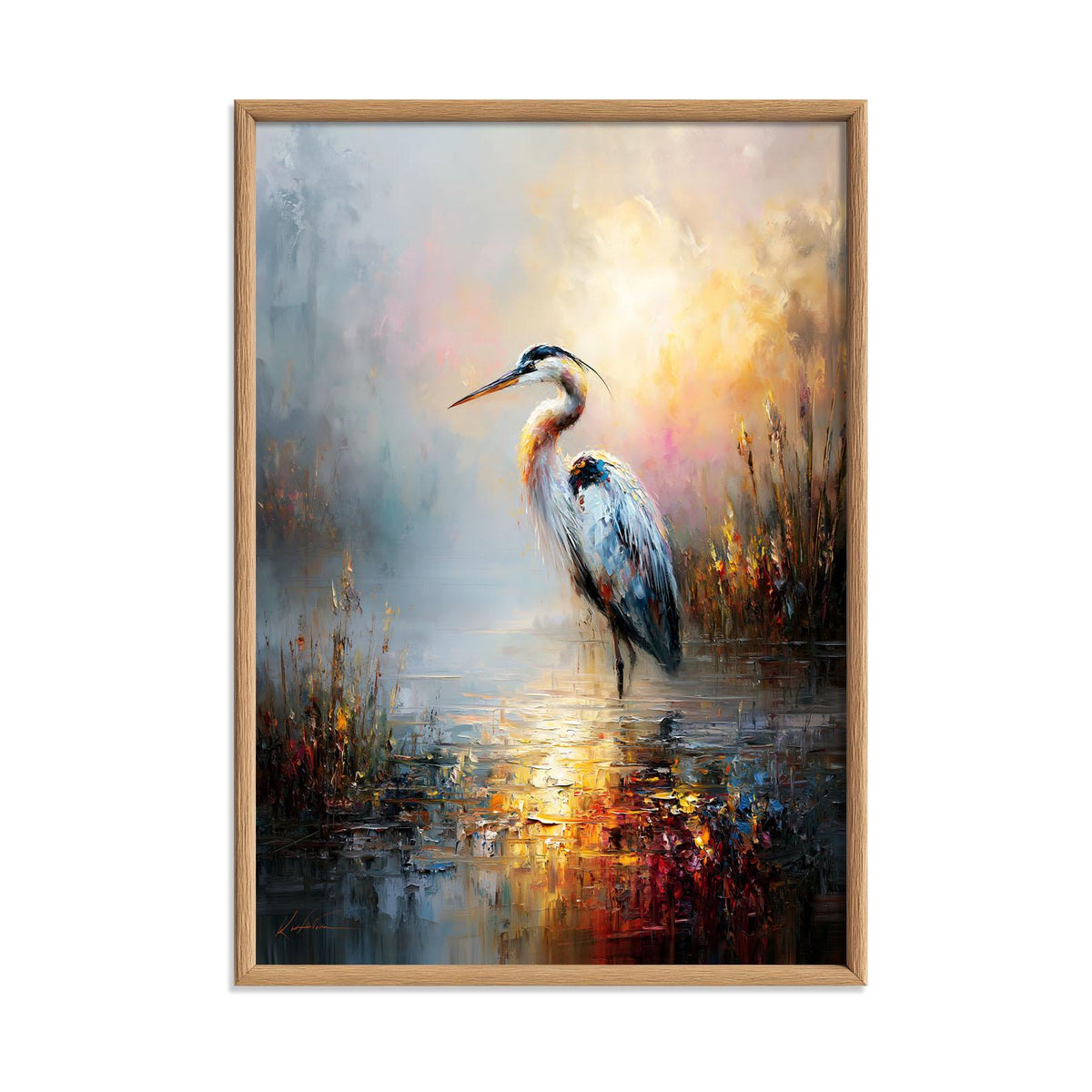 Heron Wall Art, Misty Marsh Bird Print, Blue Heron Poster, Wetland Wildlife Picture, Lake House Bathroom Decor