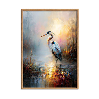 Heron Wall Art, Misty Marsh Bird Print, Blue Heron Poster, Wetland Wildlife Picture, Lake House Bathroom Decor