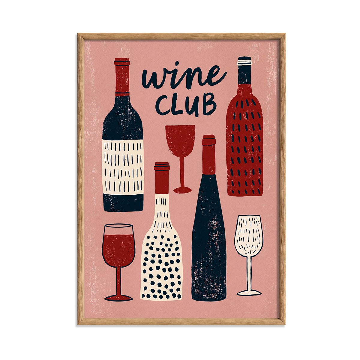 Wine Club Wall Art, Pink Wine Bottle Poster Print, Kitchen Bar Decor, Wine Lover Gift, Dining Room Ar