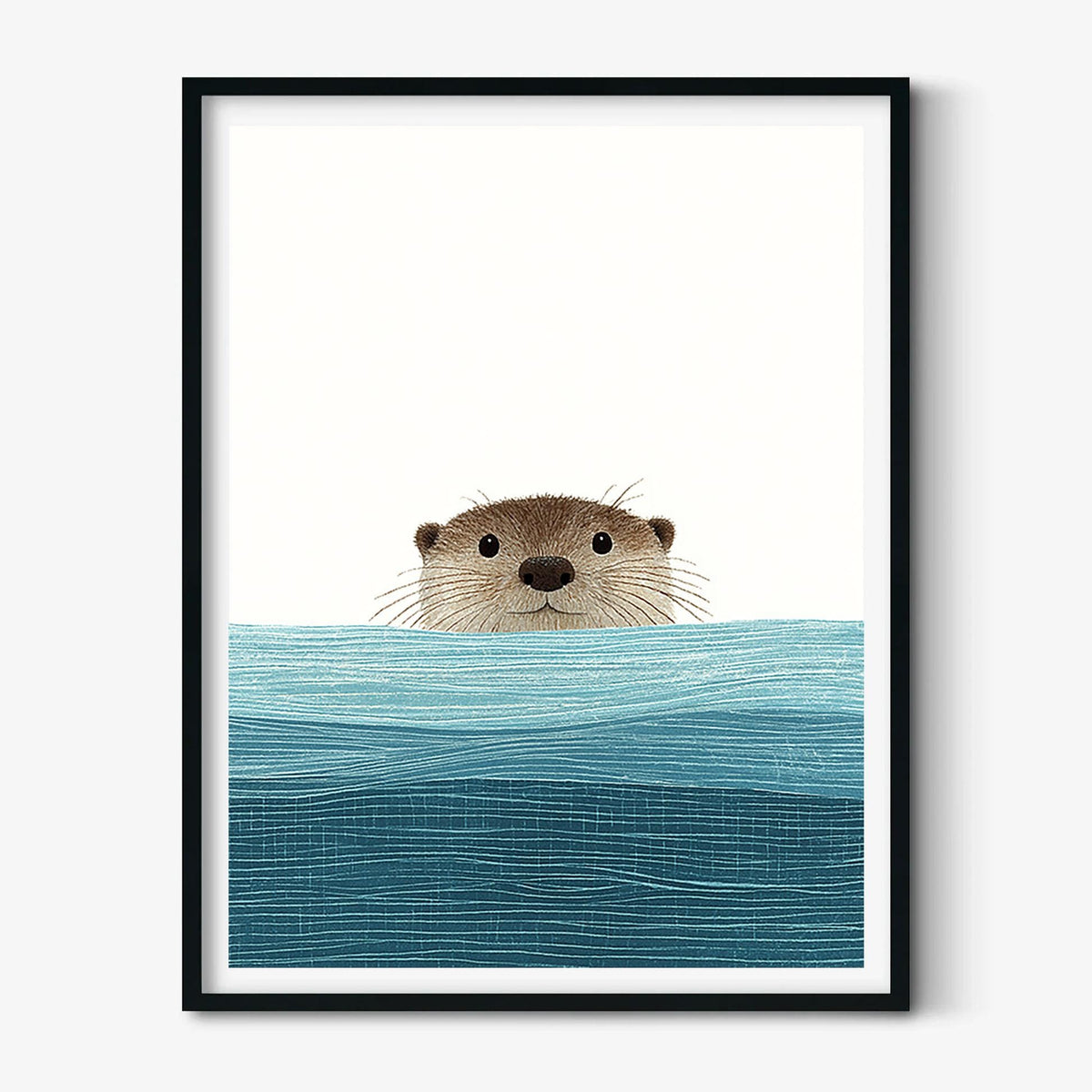 Otter Wall Art Print, Cute Peeking Animal Poster, Blue Nursery and Bathroom Decor