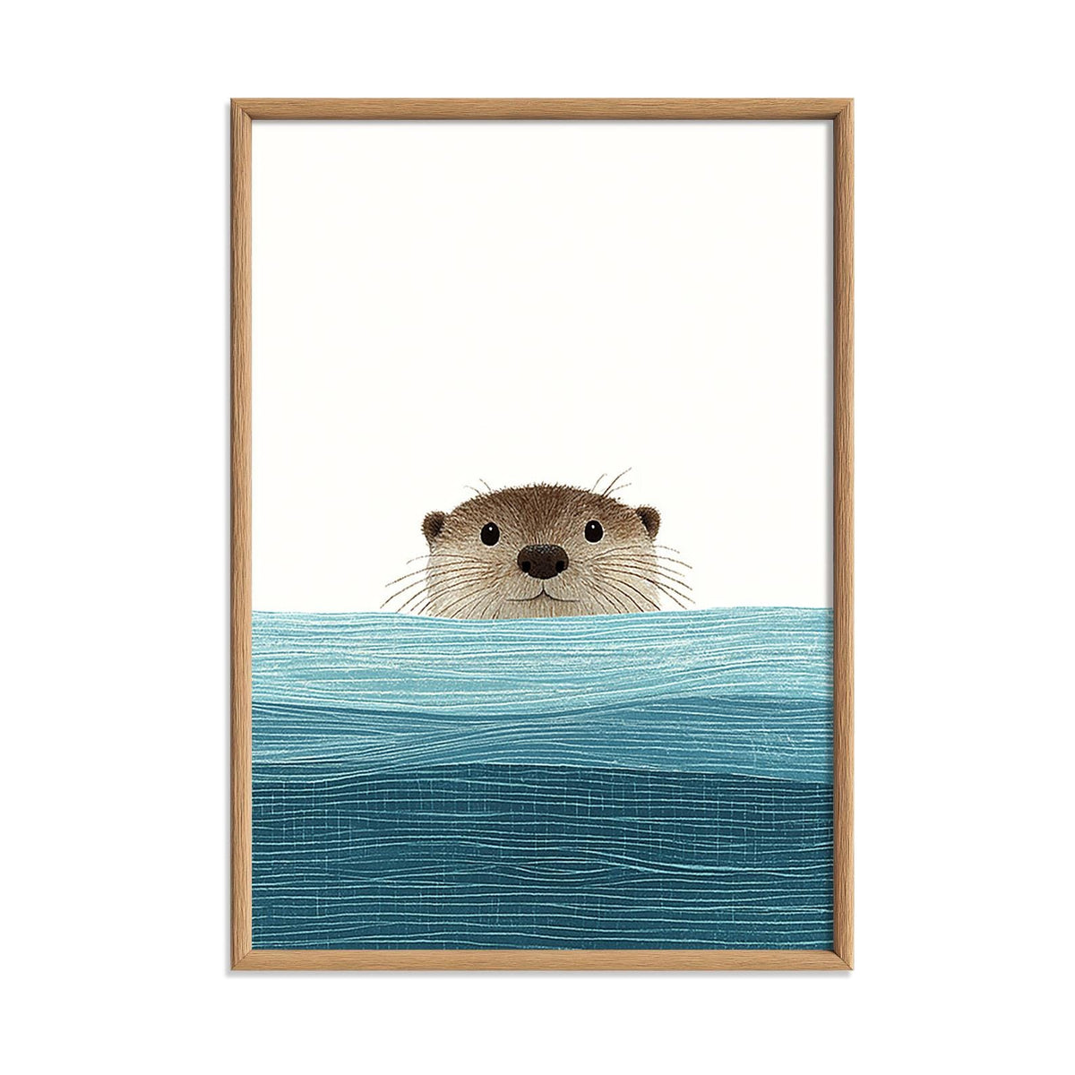 Otter Wall Art Print, Cute Peeking Animal Poster, Blue Nursery and Bathroom Decor
