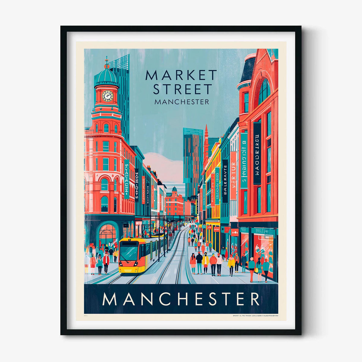 Market Street Manchester Print, Vintage Tram Scene, Cityscape Wall Art