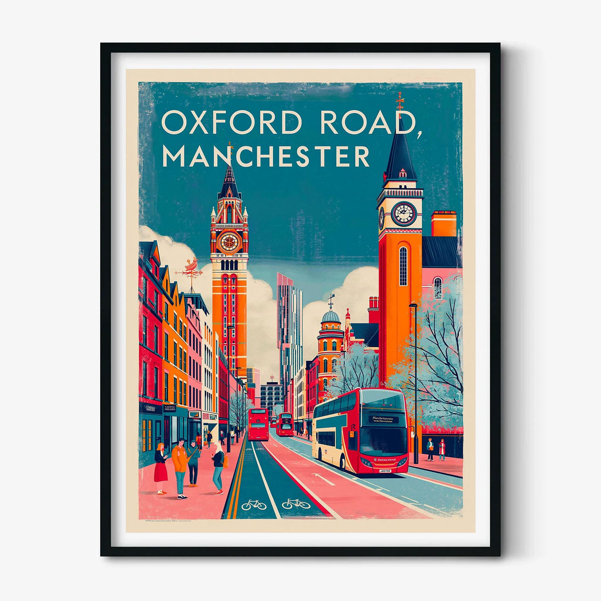 Manchester Oxford Road Print, Red Bus Street Scene, UK City Travel Art