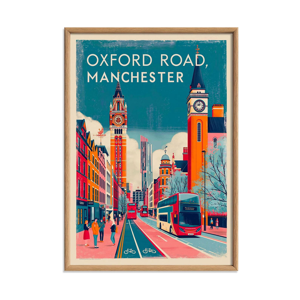 Manchester Oxford Road Print, Red Bus Street Scene, UK City Travel Art