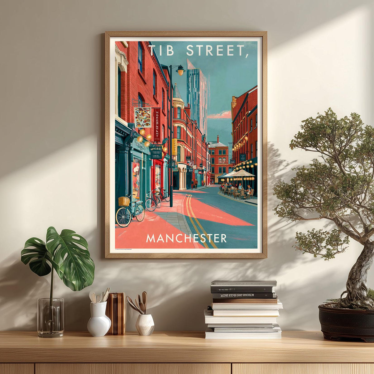 Tib Street Manchester Print, Colourful City Street Scene, Retro Travel Art, UK Decor