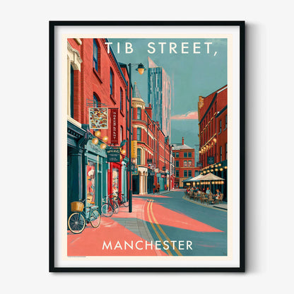 Tib Street Manchester Print, Colourful City Street Scene, Retro Travel Art, UK Decor