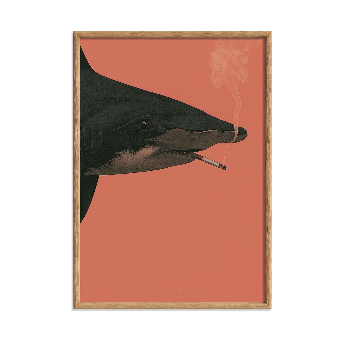Hammerhead Shark Wall Art Print, Surreal Smoking Shark Poster, Pink Ocean Animal Decor