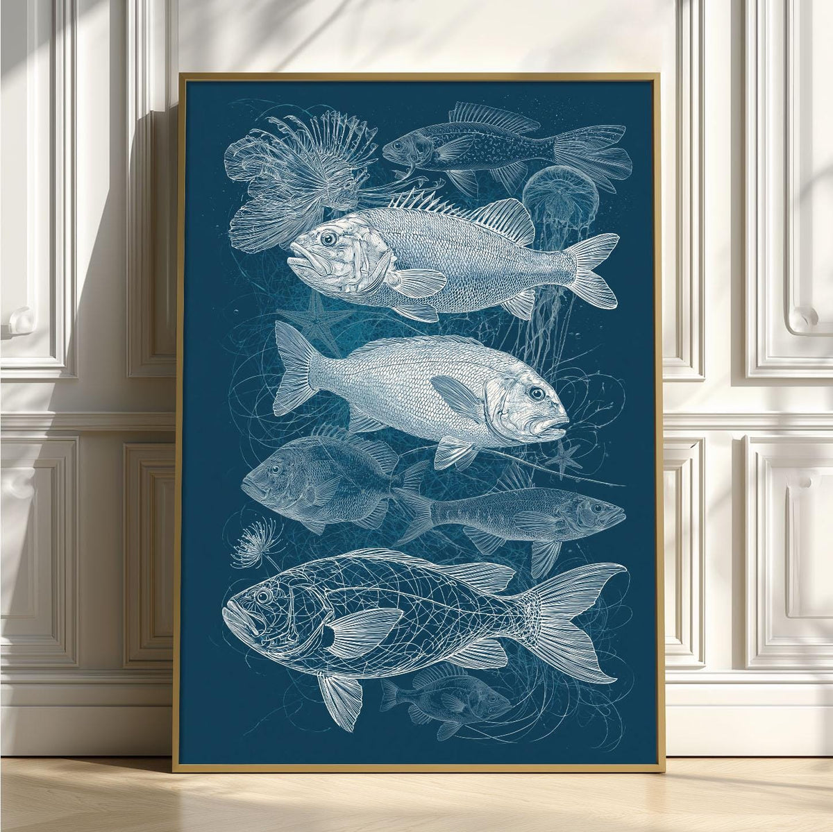 Fish Poster, Blue Ocean Illustration, Nautical Art Print