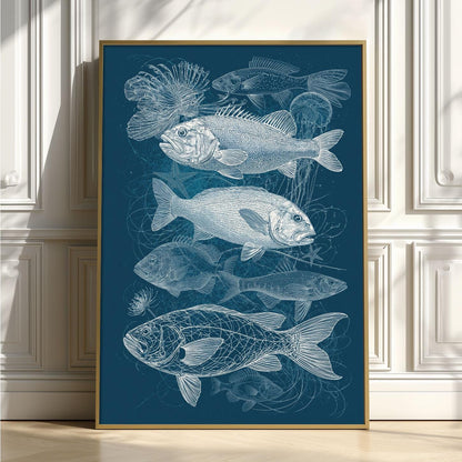 Fish Poster, Blue Ocean Illustration, Nautical Art Print