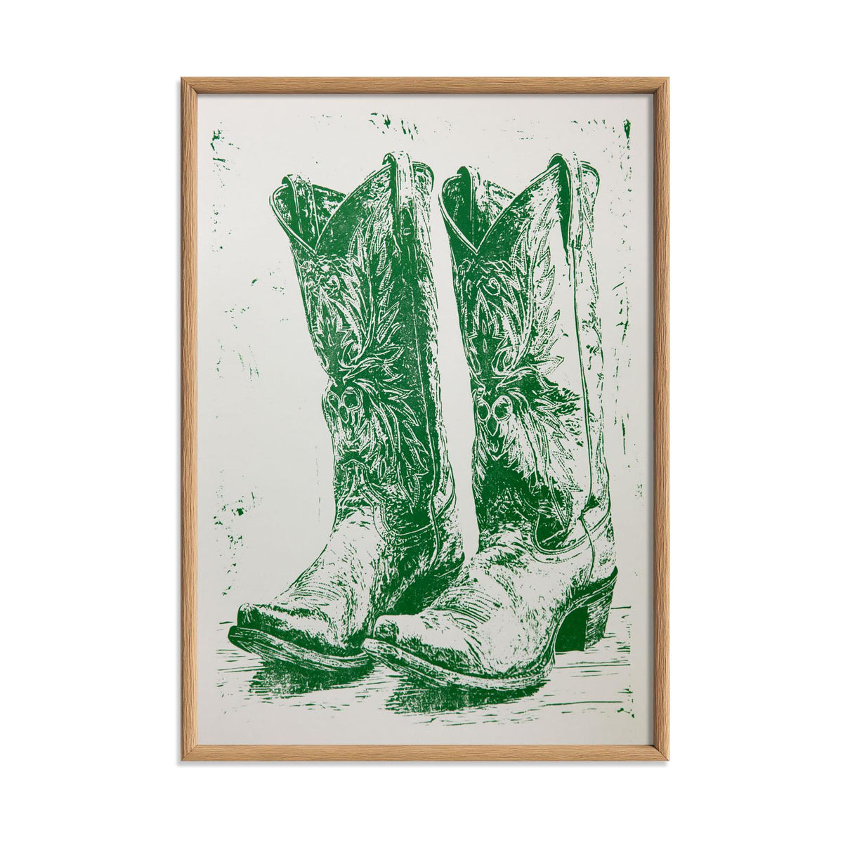 Cowboy Boots Western Poster, Green Boot Illustration, Vintage Wall Print