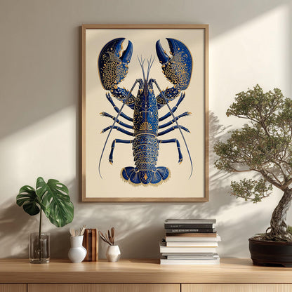 Lobster Botanical Poster, Blue Seafood Illustration, Coastal Art Print