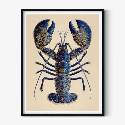 Lobster Botanical Poster, Blue Seafood Illustration, Coastal Art Print